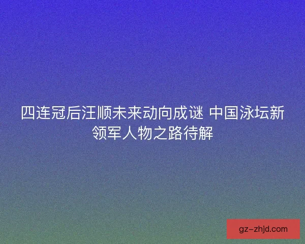 四连冠后汪顺未来动向成谜 中国泳坛新领军人物之路待解